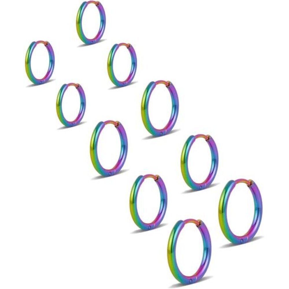 5 Pairs Small Rainbow Hoop Earrings Unisex Hypoallergenic 316L Stainless Steel